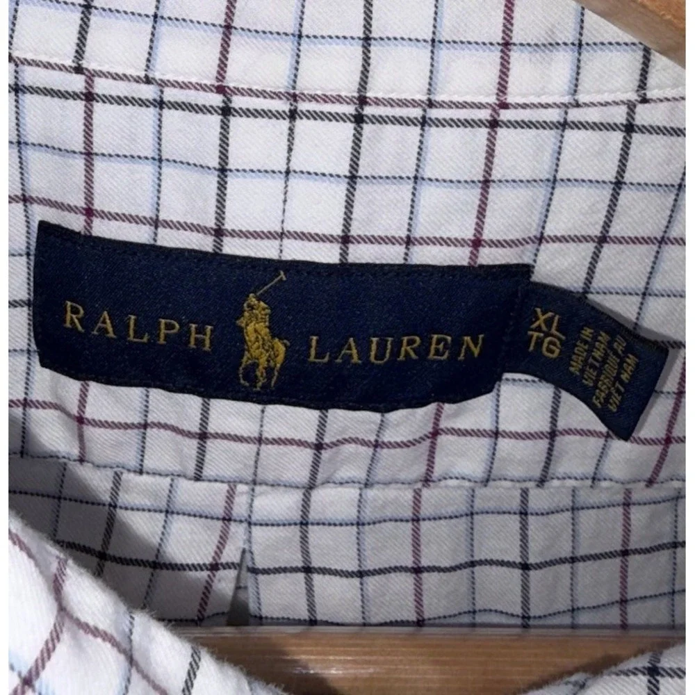 Polo Ralph Lauren Men's Long Sleeve‎ White Grid Check Button Down XL 100% Cotton